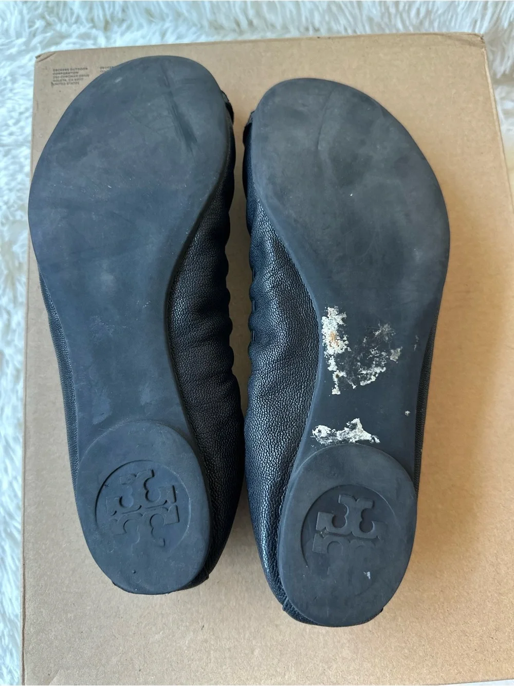 Tory Burch Eddie Black Leather Ballet Flats Gold Logo Size 8 Comfort Office